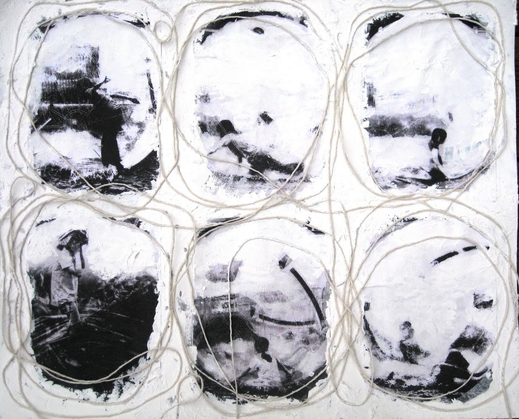 Private space - bubbles (gesso, cord, digital photos on paper)