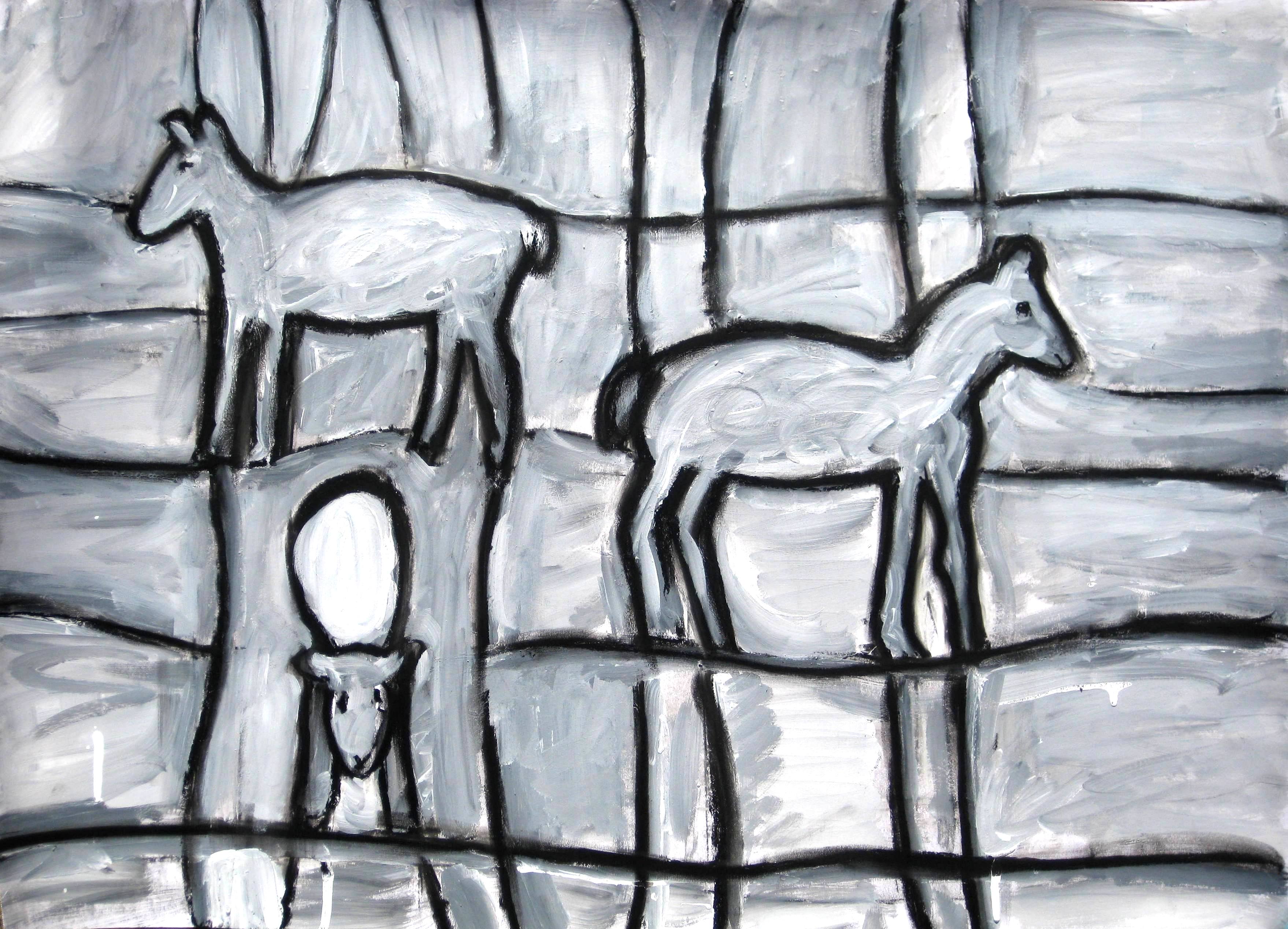 Three Lambs (acrylic on paper)
