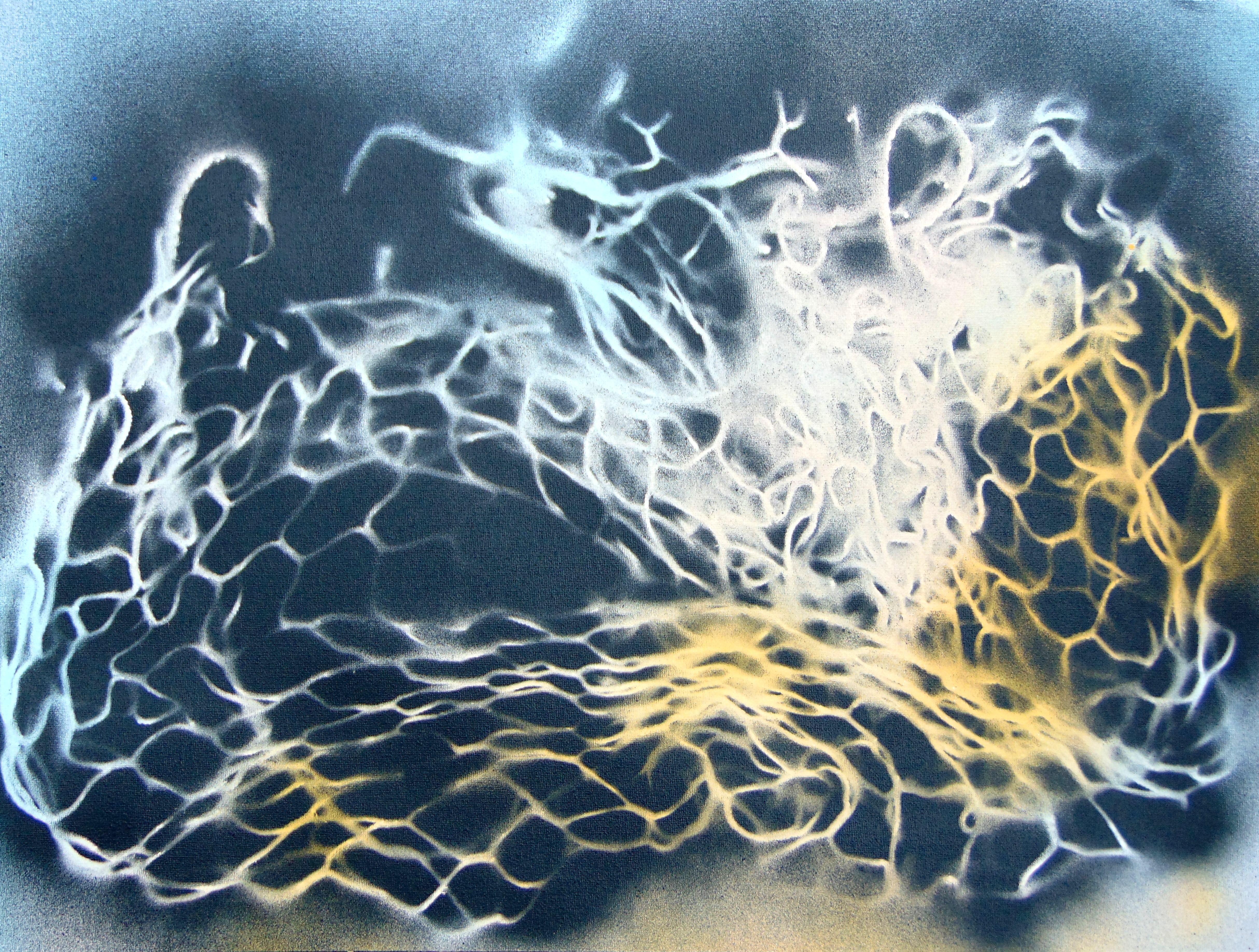 Grid Gone Haywire (spray paint on canvas paper, 54cm x 71cm)